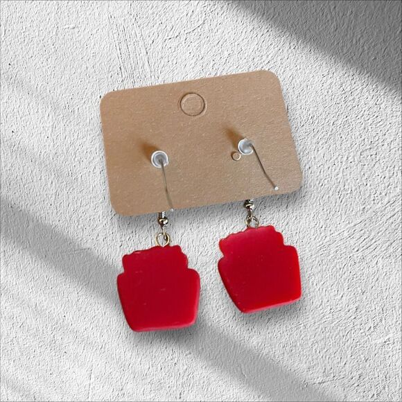 McDonald’s French Fries Theme Dangle Earrings Silver Tone Jewelry Gift NEW - Picture 3 of 4